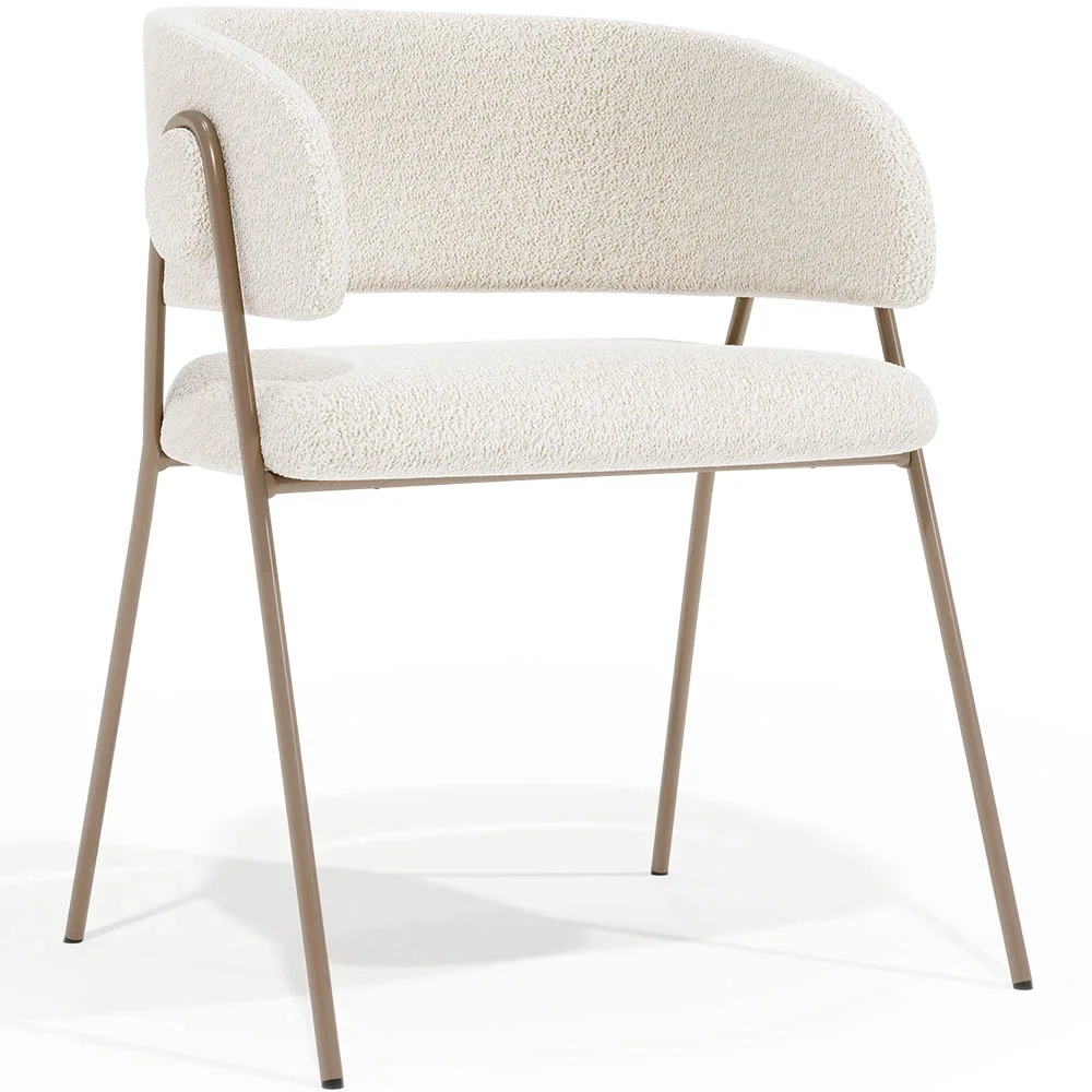 Sedia Da Pranzo Imbottita Teddy Bouclé 2 Pezzi - Con Braccioli E Gambe In Metallo - Per Soggiorno, Cucina E Ufficio - Beige