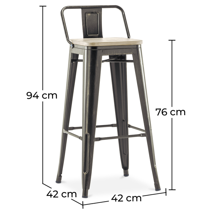 Sgabello da bar con schienale - Design industriale - 76 cm - Stylix