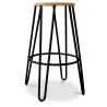 Sgabello rotondo - Design industriale - Legno e metallo - 66cm - Hairpin image 7