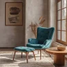 Poltrona con poggiapiedi - Rivestita in velluto - Stile Scandinavo - Huda image 7