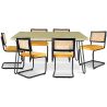 Confezione Tavolo da pranzo di design industriale 150cm e 6 sedie da pranzo in rattan - rivestimento in velluto - Puila image 7