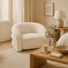 Poltrona Moderna Rivestita In Tessuto Bouclé Bianco Crema – Design Curvo E Confortevole - Gab image 7