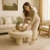Pouf Di Design In Bouclé Bianco – Tavolino Moderno - Sera image 7