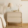 Comodino scandi moderno rivestito in ecopelle con 2 cassetti e gambe in legno naturale - Bennis image 7