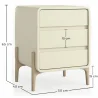 Comodino Scandi moderno rivestito in finta pelle con 3 cassetti e gambe in legno naturale - Bennis image 7