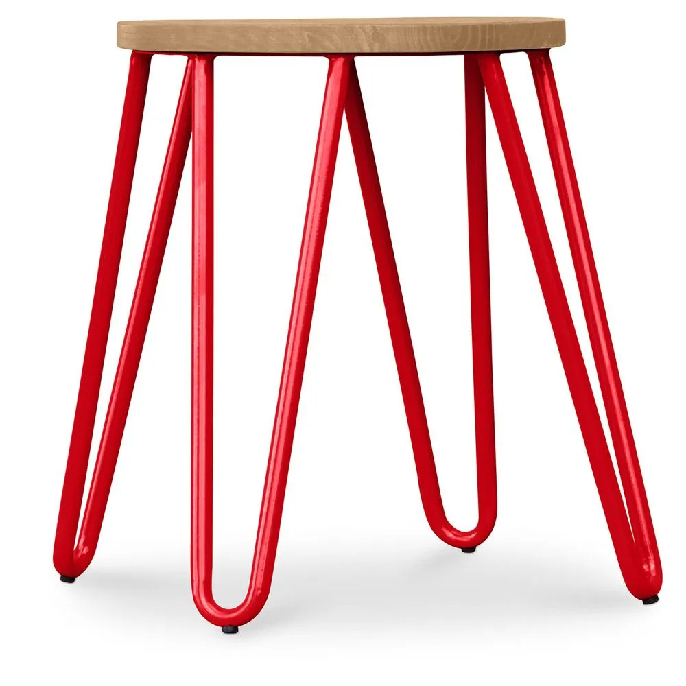 Sgabello da bar rotondo - Design industriale - Legno e acciaio - 44 cm - Hairpin image 8