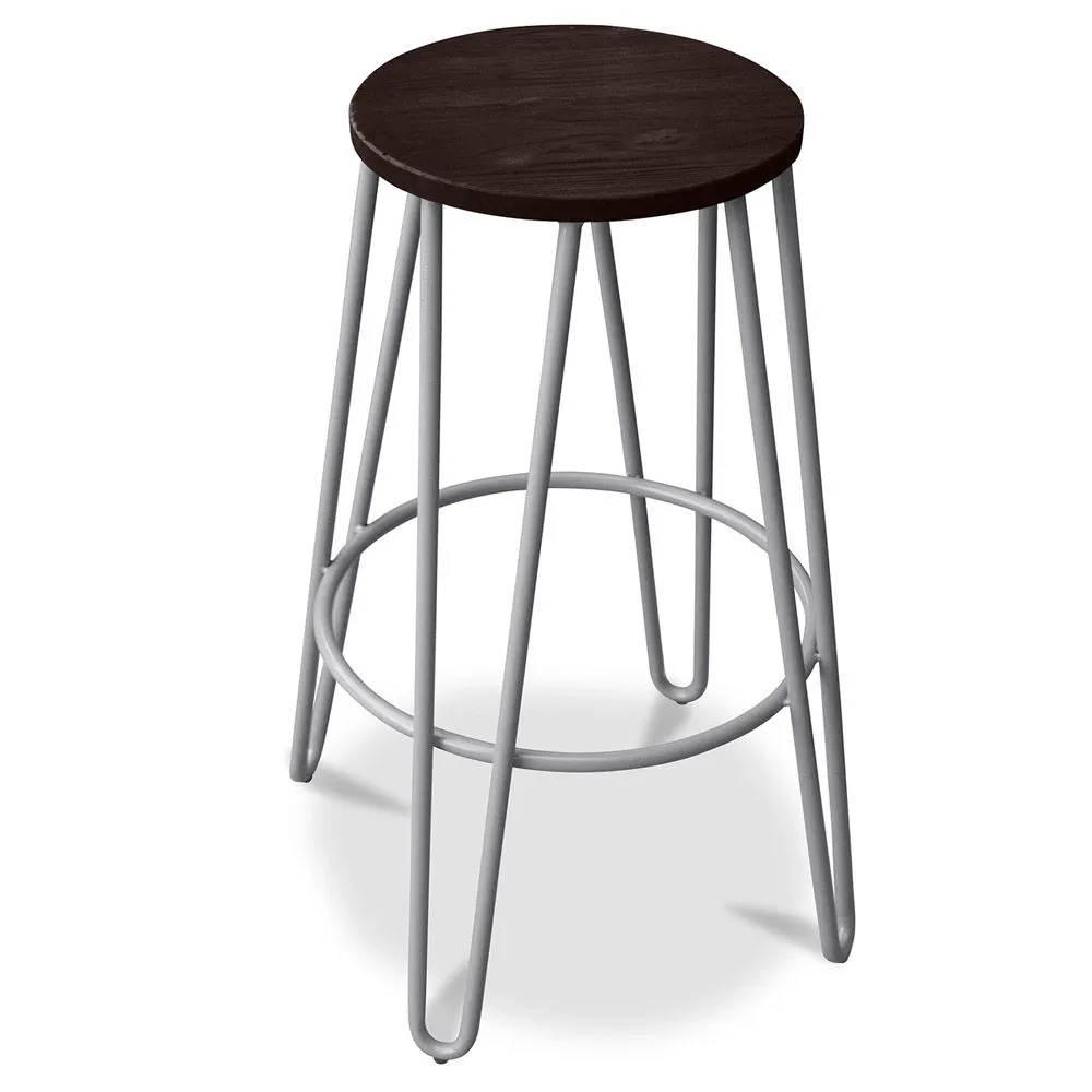 Sgabello rotondo - Design industriale - Legno e metallo - 66cm - Hairpin image 8