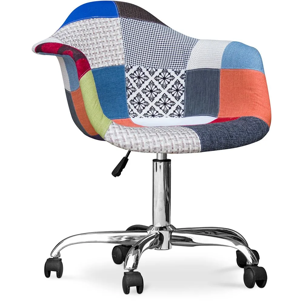Sedia da ufficio con braccioli - Sedia da scrivania con ruote - Rivestita in patchwork - Pixi image 8