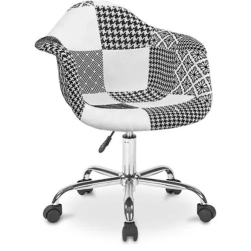 Sedia da ufficio con braccioli - Sedia da scrivania con rotelle - Rivestita in patchwork nero e bianco - Denisse - Weston image 8