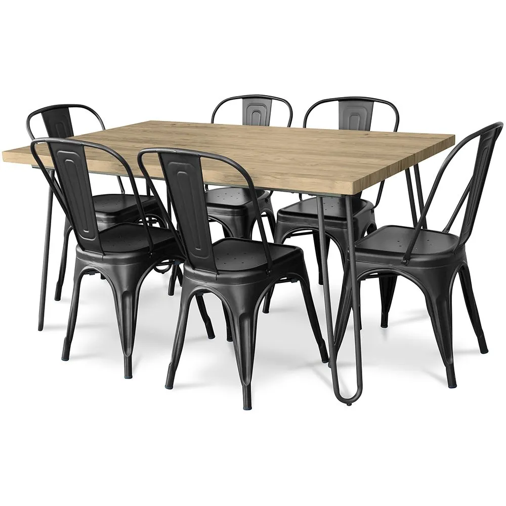 Pack Tavolo da pranzo - Design industriale 150cm + Confezione di 6 sedie da pranzo - Design industriale - Hairpin Stylix image 8