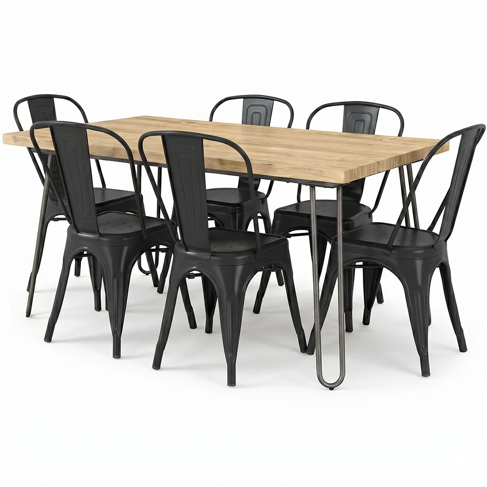 Pack Tavolo da pranzo - Design industriale 150cm + Confezione di 6 sedie da pranzo - Design industriale - Hairpin Stylix image 8
