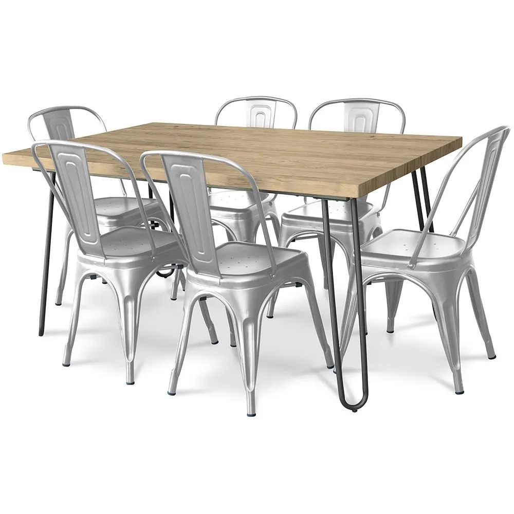 Pack Tavolo da pranzo - Design industriale 150cm + Confezione di 6 sedie da pranzo - Design industriale - Hairpin Stylix image 8
