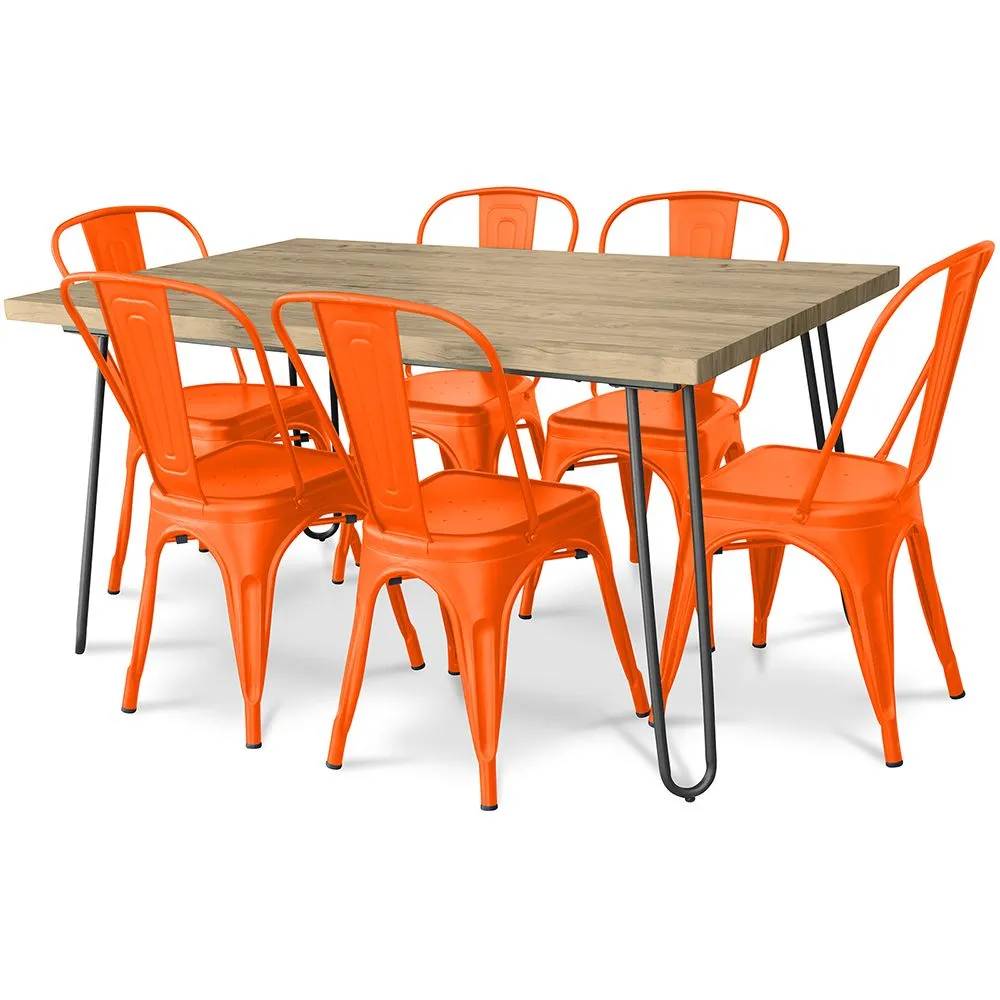 Pack Tavolo da pranzo - Design industriale 150cm + Confezione di 6 sedie da pranzo - Design industriale - Hairpin Stylix image 8