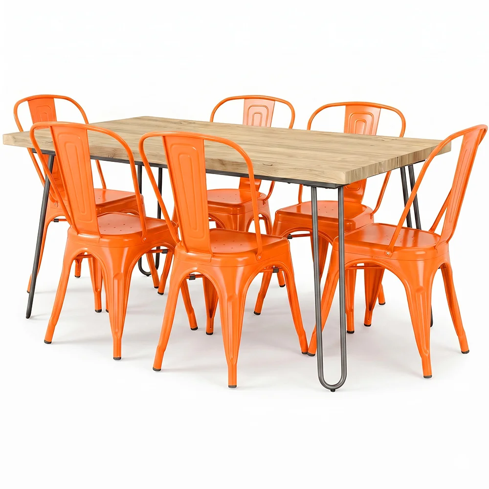 Pack Tavolo da pranzo - Design industriale 150cm + Confezione di 6 sedie da pranzo - Design industriale - Hairpin Stylix image 8