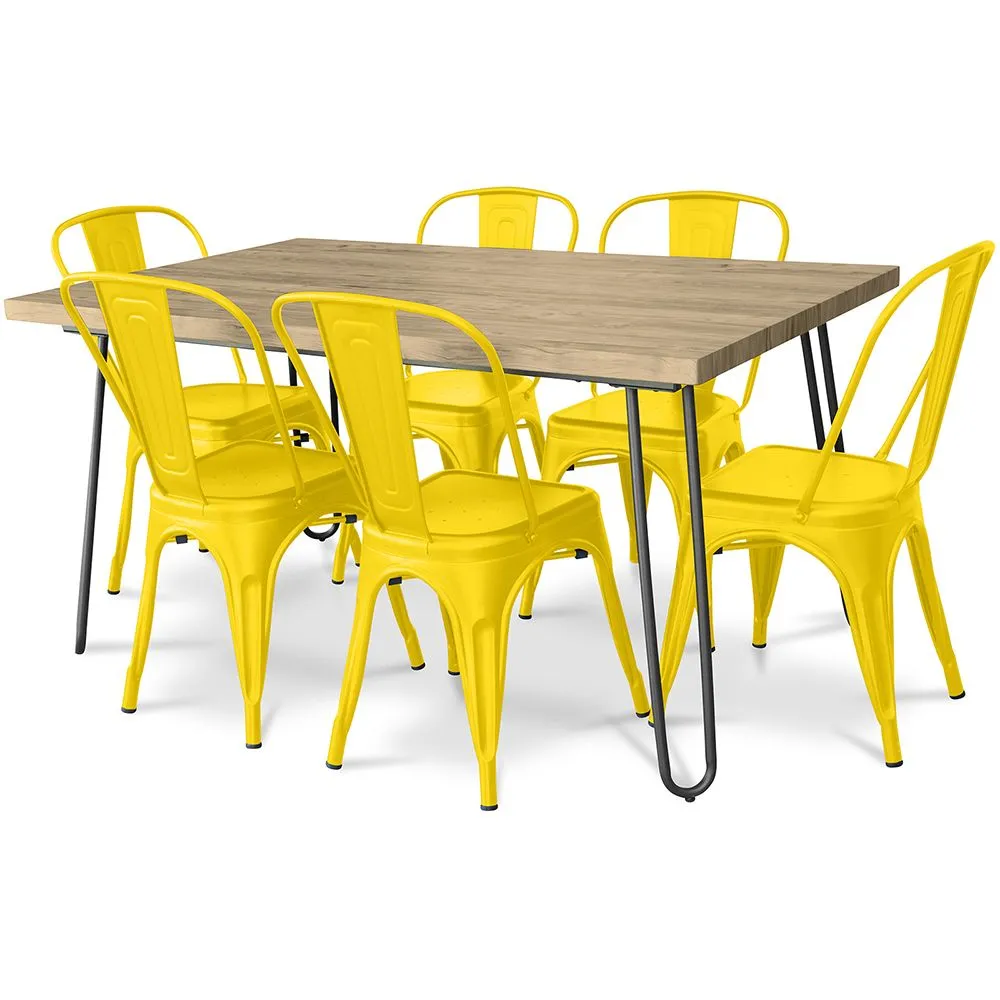 Pack Tavolo da pranzo - Design industriale 150cm + Confezione di 6 sedie da pranzo - Design industriale - Hairpin Stylix image 8