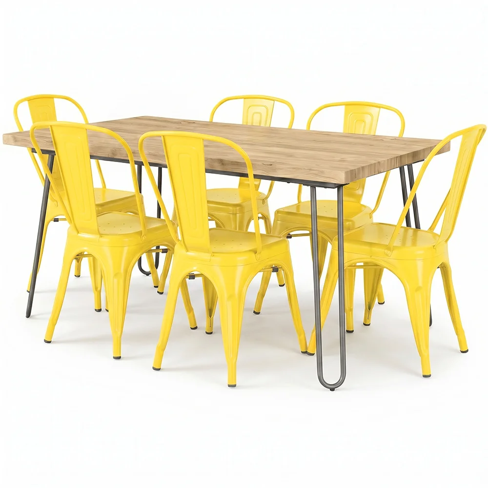 Pack Tavolo da pranzo - Design industriale 150cm + Confezione di 6 sedie da pranzo - Design industriale - Hairpin Stylix image 8