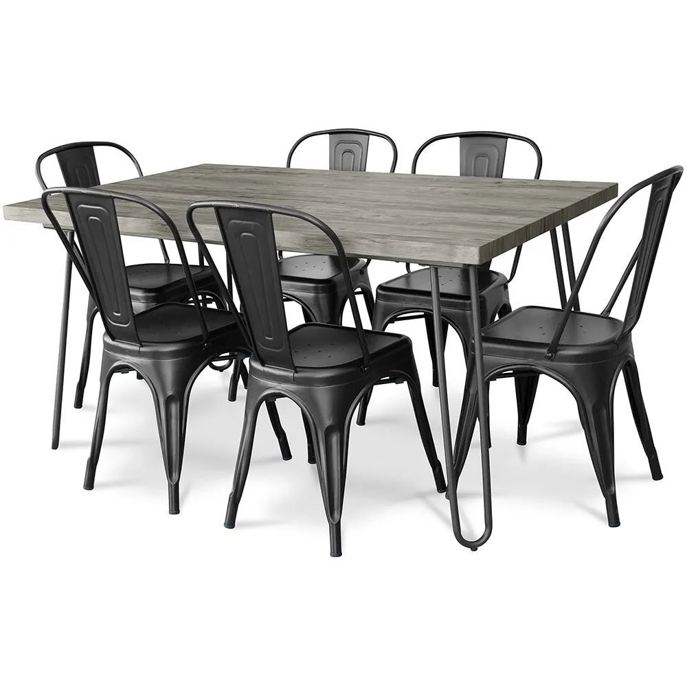 Pack Tavolo da pranzo - Design industriale 150cm + Confezione di 6 sedie da pranzo - Design industriale - Hairpin Stylix image 8