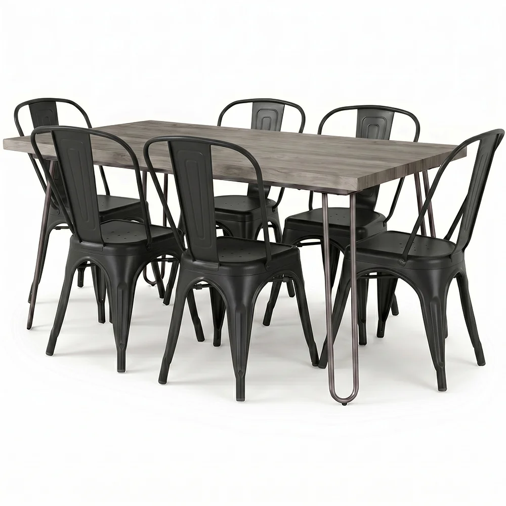 Pack Tavolo da pranzo - Design industriale 150cm + Confezione di 6 sedie da pranzo - Design industriale - Hairpin Stylix image 8