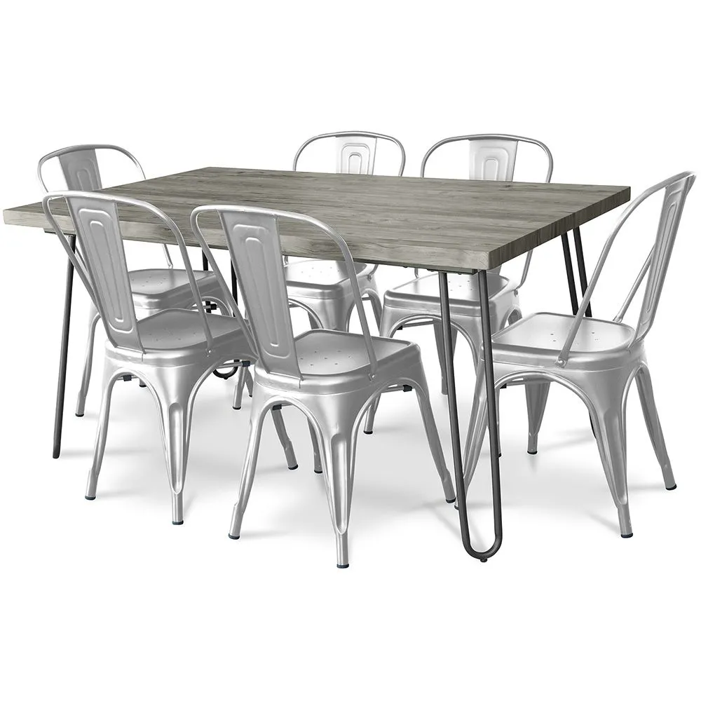 Pack Tavolo da pranzo - Design industriale 150cm + Confezione di 6 sedie da pranzo - Design industriale - Hairpin Stylix image 8