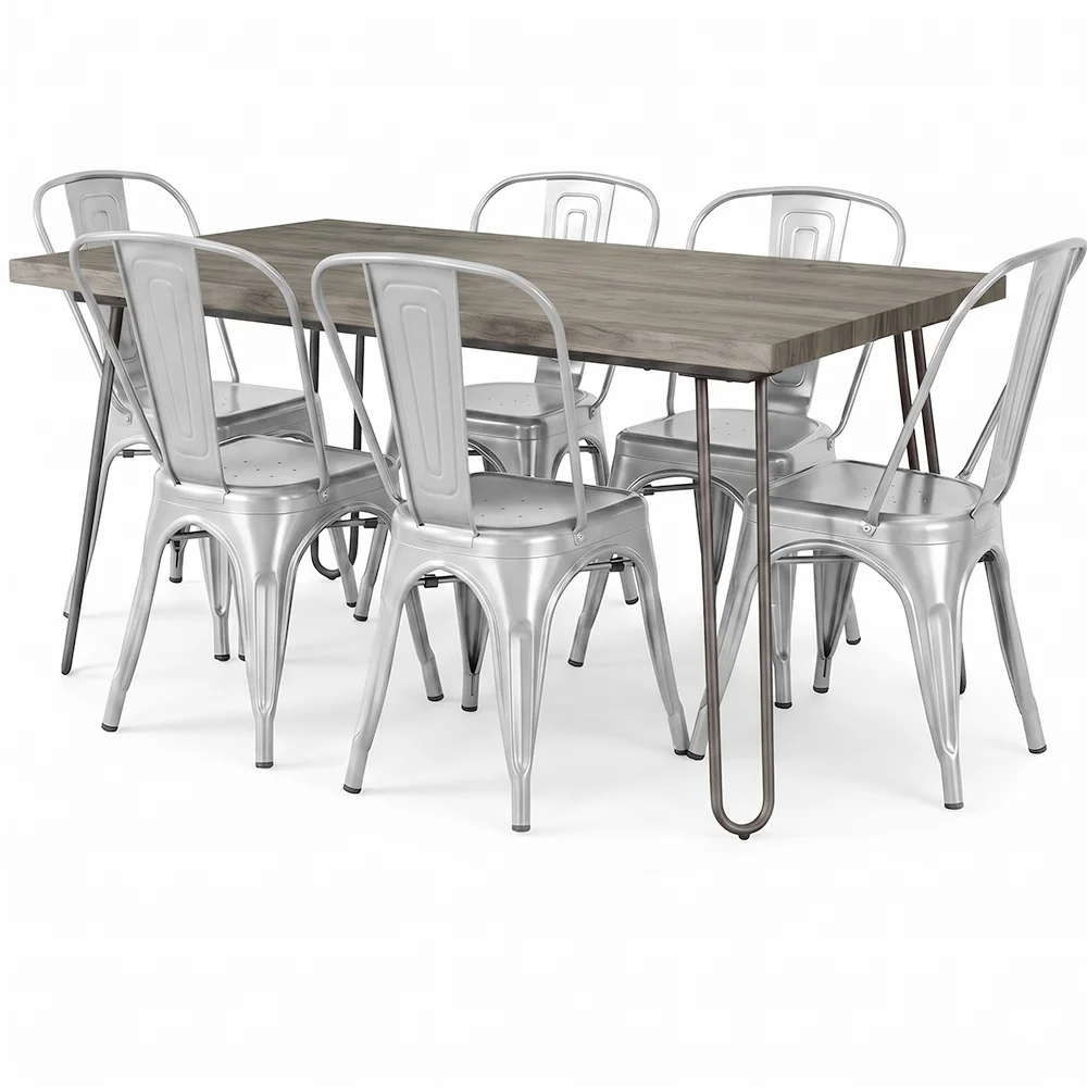 Pack Tavolo da pranzo - Design industriale 150cm + Confezione di 6 sedie da pranzo - Design industriale - Hairpin Stylix image 8