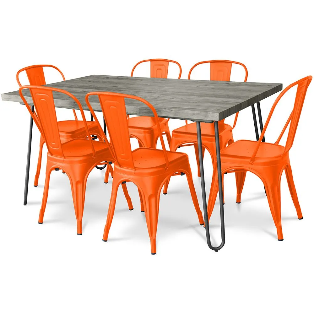 Pack Tavolo da pranzo - Design industriale 150cm + Confezione di 6 sedie da pranzo - Design industriale - Hairpin Stylix image 8