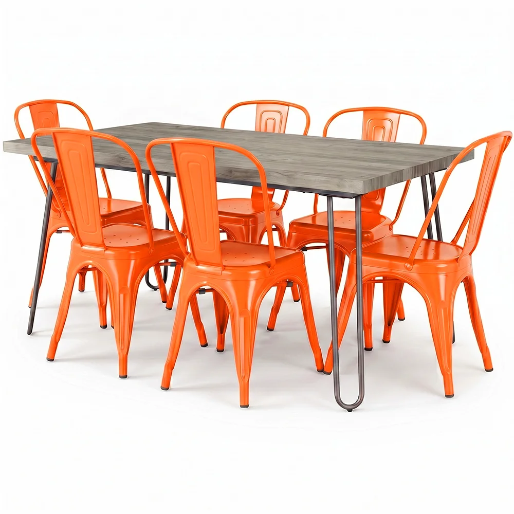 Pack Tavolo da pranzo - Design industriale 150cm + Confezione di 6 sedie da pranzo - Design industriale - Hairpin Stylix image 8