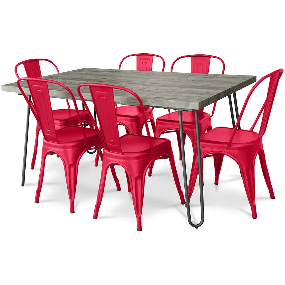 Pack Tavolo da pranzo - Design industriale 150cm + Confezione di 6 sedie da pranzo - Design industriale - Hairpin Stylix image 8