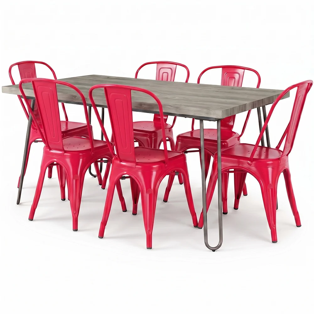 Pack Tavolo da pranzo - Design industriale 150cm + Confezione di 6 sedie da pranzo - Design industriale - Hairpin Stylix image 8