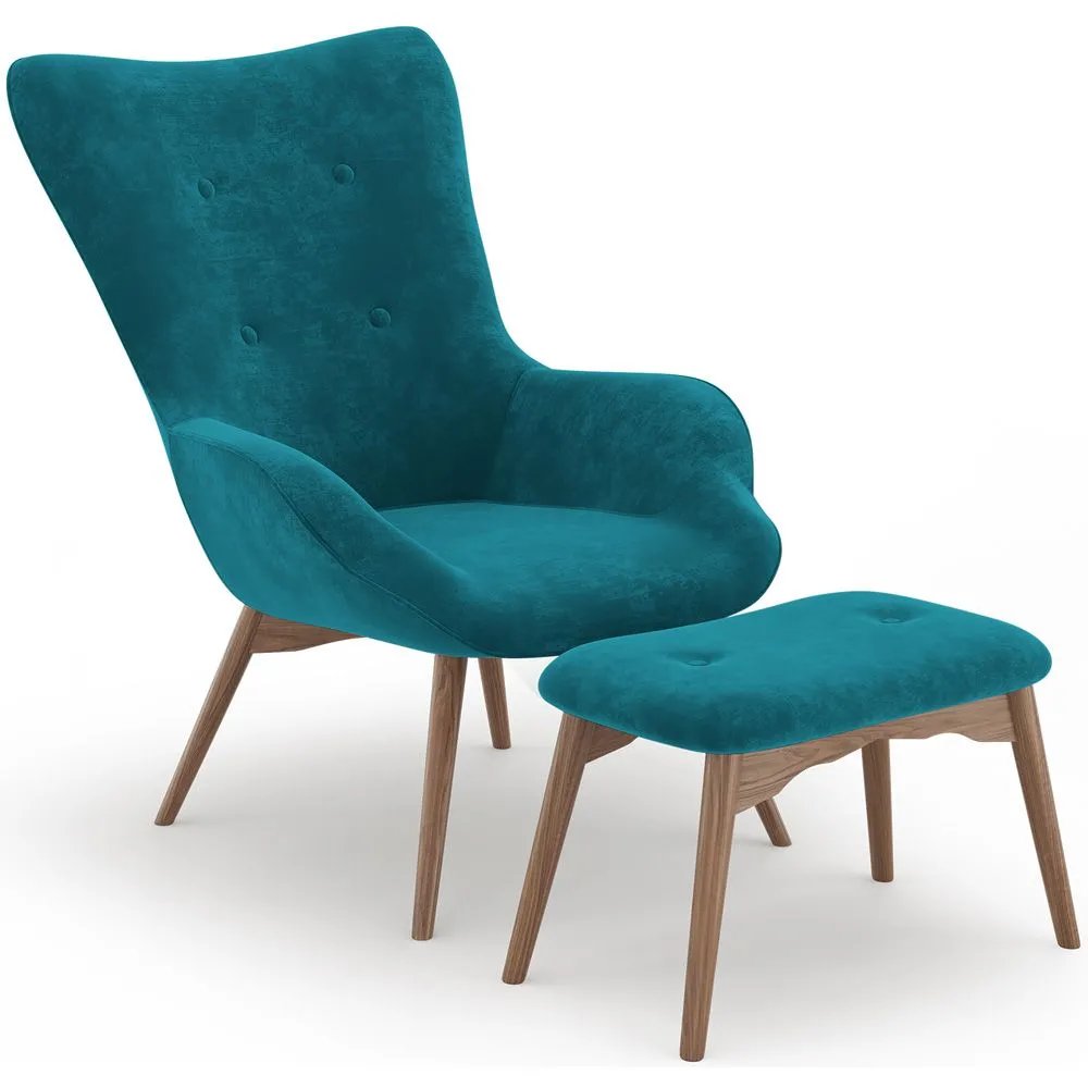 Poltrona con poggiapiedi - Rivestita in velluto - Stile Scandinavo - Huda image 8