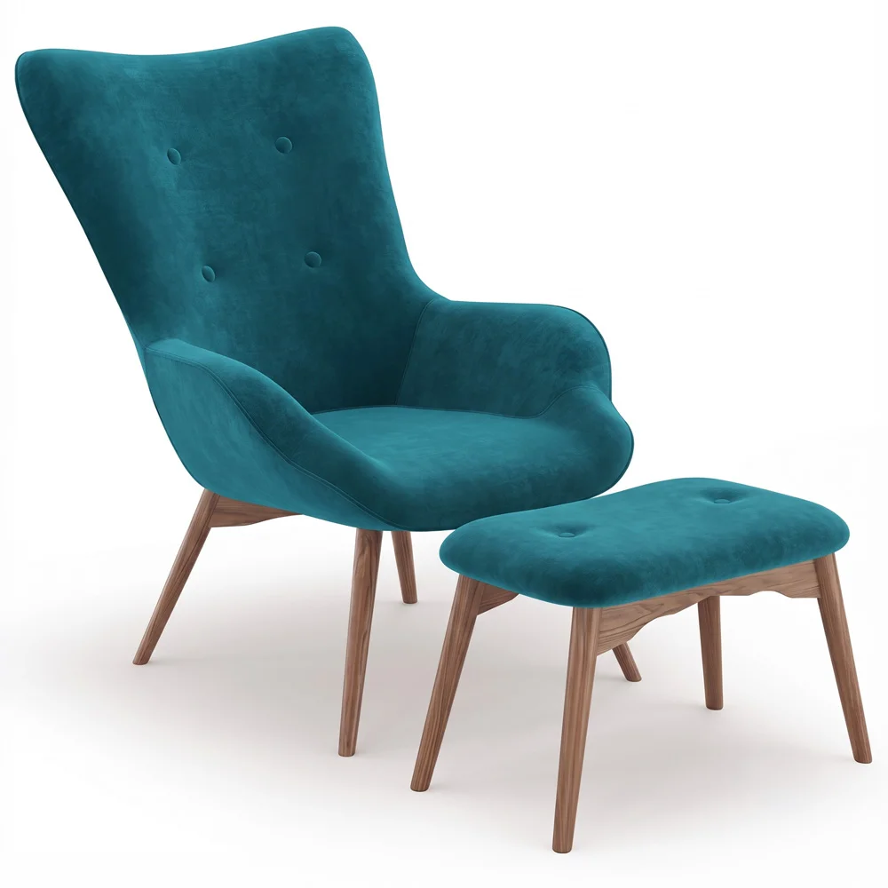 Poltrona con poggiapiedi - Rivestita in velluto - Stile Scandinavo - Huda image 8