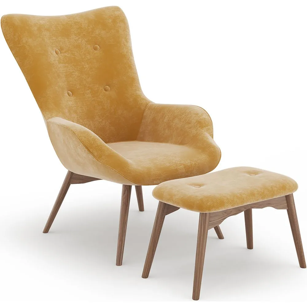 Poltrona con poggiapiedi - Rivestita in velluto - Stile Scandinavo - Huda image 8