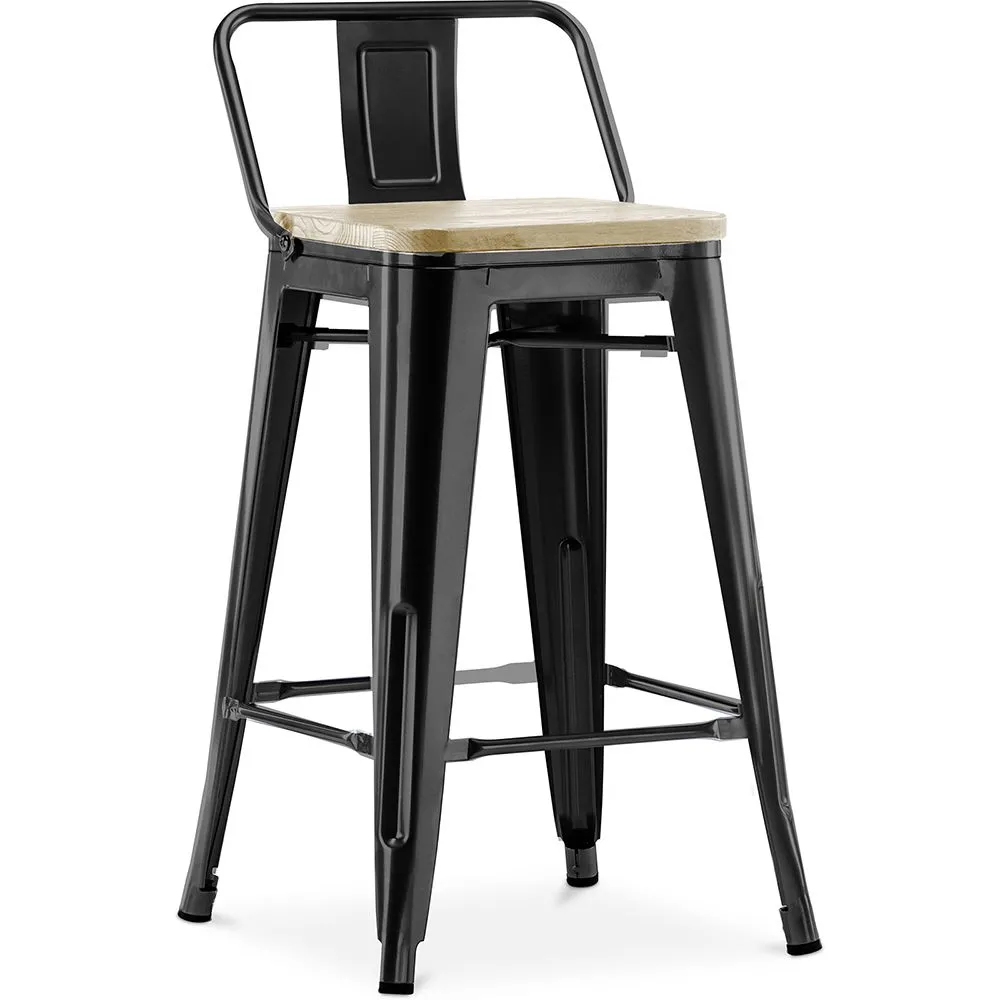 Sgabello da bar con schienale - Design industriale - Legno e acciaio - 60cm - Nuova edizione - Stylix image 8
