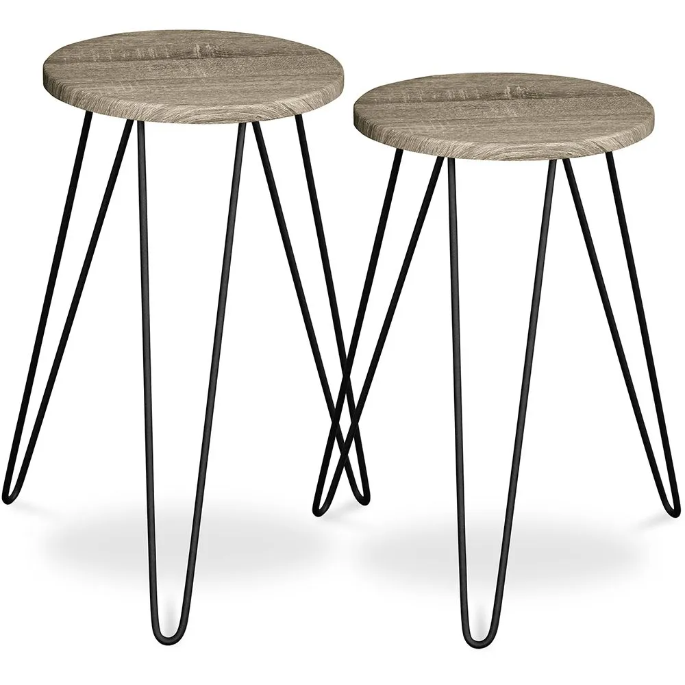 Set di 2 tavolini da caffè - Stile Industriale - Legno e metallo - Hairpin image 8