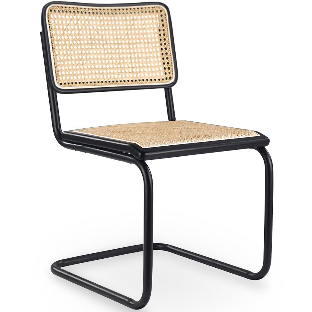 Sedia da pranzo - Design vintage - Legno e rattan naturale - Nero - Bastral image 8