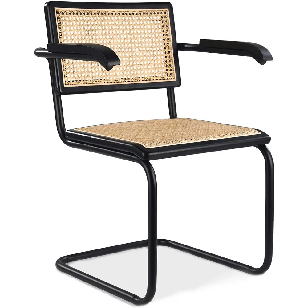Sedia da pranzo con braccioli - Vintage - Legno e rattan - Bastral image 8