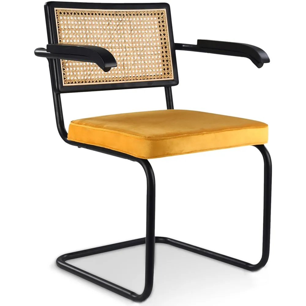 Sedia da pranzo con braccioli - Rivestita in velluto - Legno e rattan - Puila image 8
