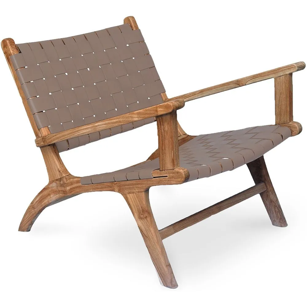 Poltrona da Salotto con Braccioli - Design Boho Bali - Legno e Pelle - Recia image 8