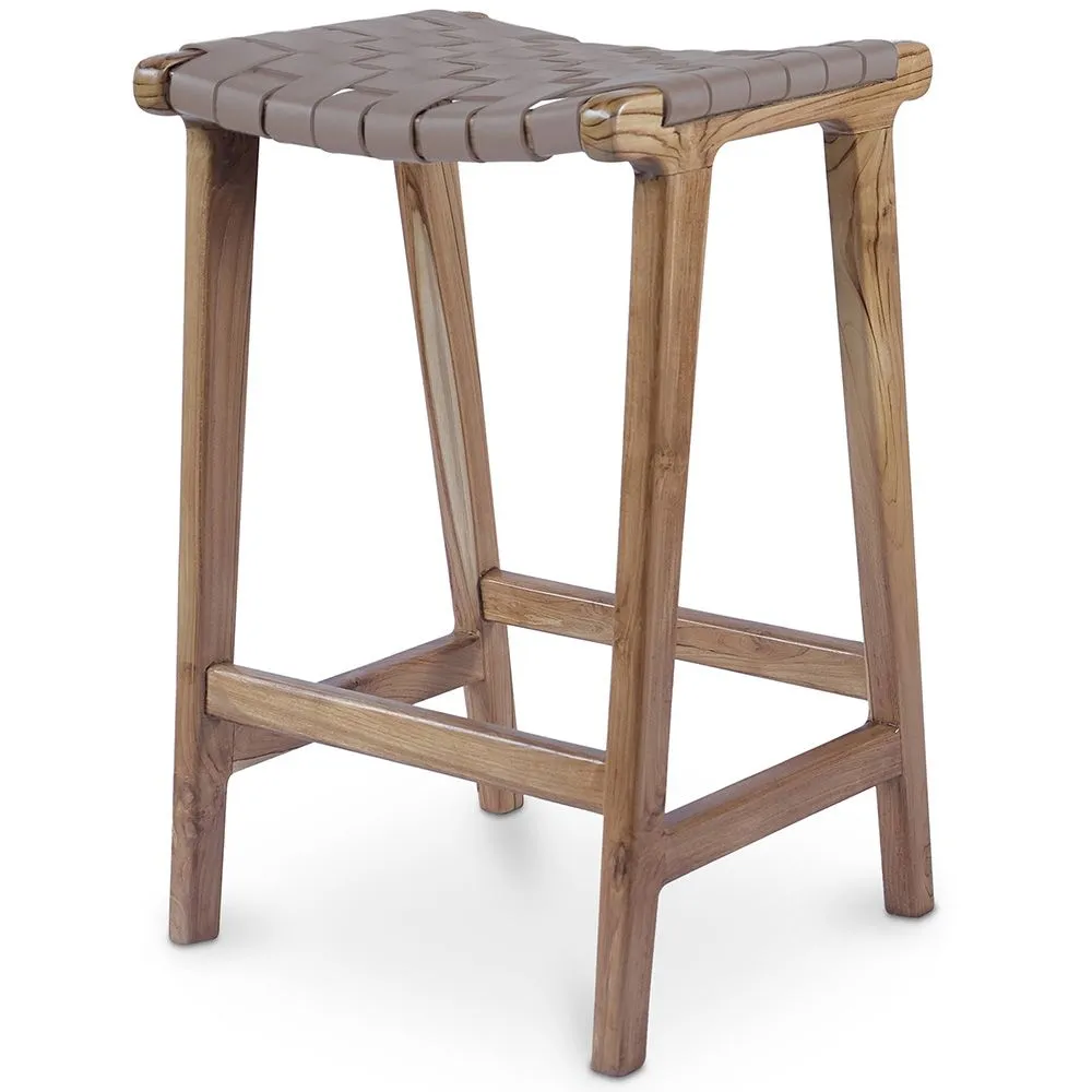 Sgabello in legno - Design Boho Bali - Pelle - Recia image 8