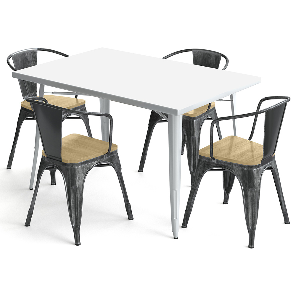 Pack Tavolo da pranzo e 4 sedie da pranzo con braccioli Design industriale - Nuova edizione - Bistrot Stylix image 8