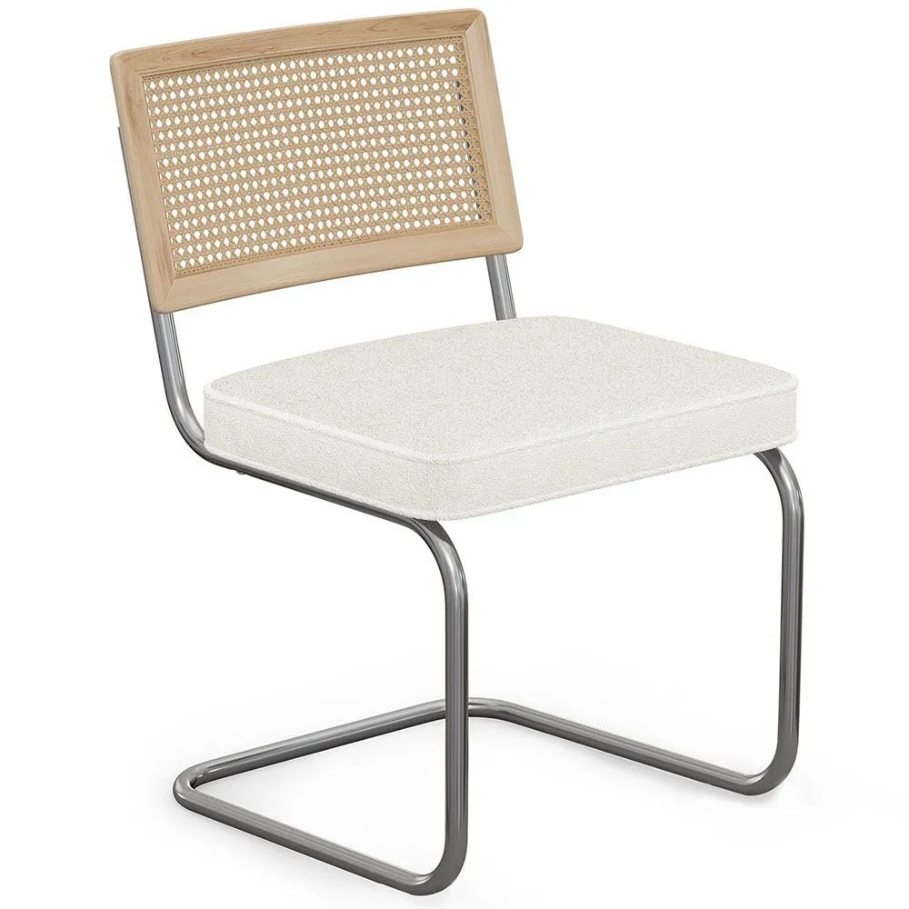 Sedia da pranzo con braccioli - Rivestita in tessuto bouclé - Legno e rattan - Birey image 8