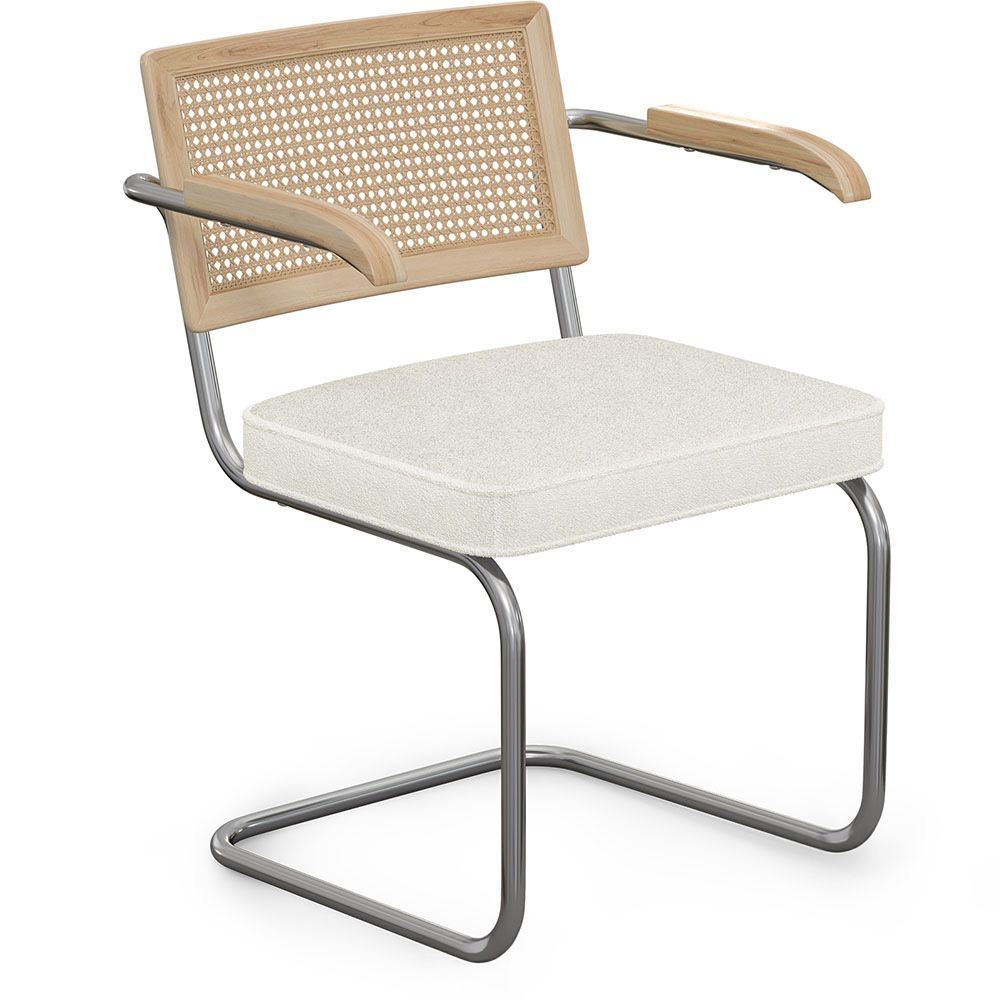 Sedia da pranzo con braccioli - Rivestita in tessuto bouclé - Legno e rattan - Birey image 8