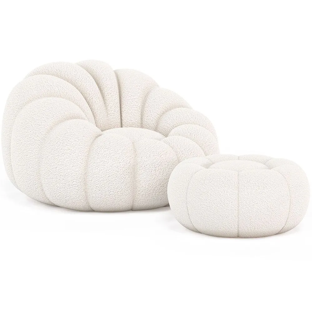 Poltrona Pouf Imbottita - Bouclé Bianco - Rubi image 8