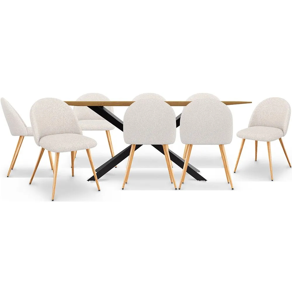 Confezione Tavolo da pranzo in legno di design industriale (220 cm) e 8 sedie da pranzo imbottite in bouclé - Evelyne image 8