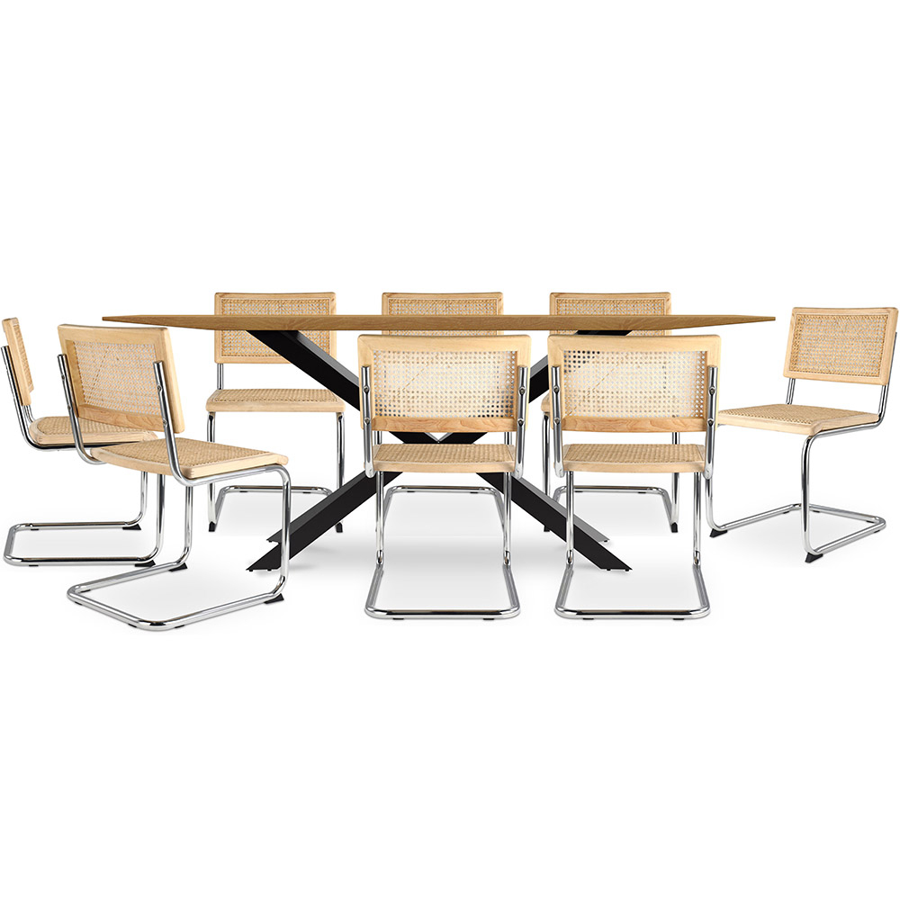 Confezione Tavolo da pranzo in legno di design industriale (220 cm) e 8 sedie da pranzo in rattan - Bruna image 8