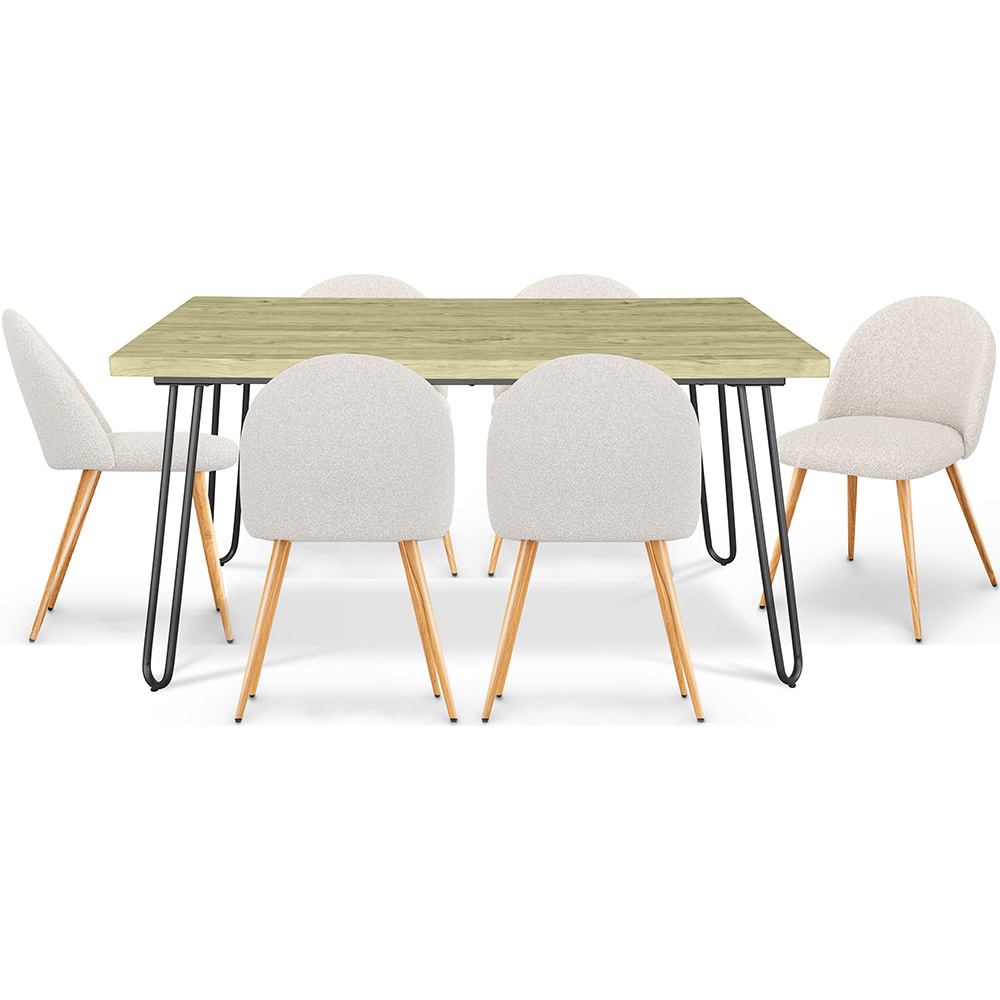 Confezione Tavolo da pranzo di design industriale da 150 cm e 6 sedie da pranzo imbottite in bouclé - Evelyne image 8