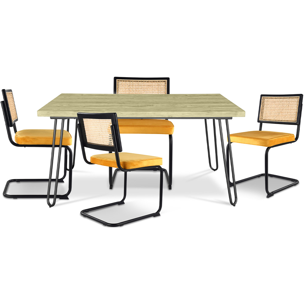 Confezione Tavolo da pranzo di design industriale 120cm e 4 sedie da pranzo in rattan - Rivestite in velluto - Puila image 8