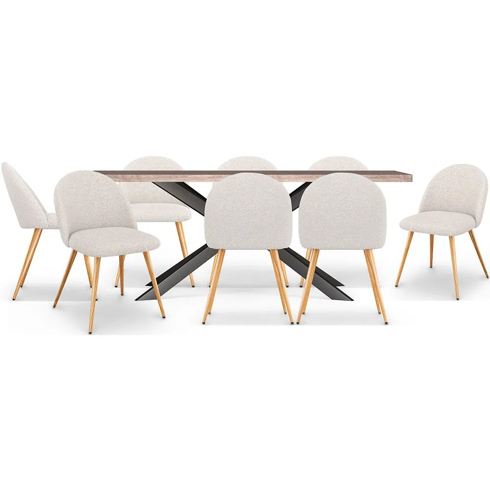 Confezione Tavolo da pranzo di design industriale in legno (200 cm) e 8 sedie da pranzo imbottite in bouclé - Evelyne image 8