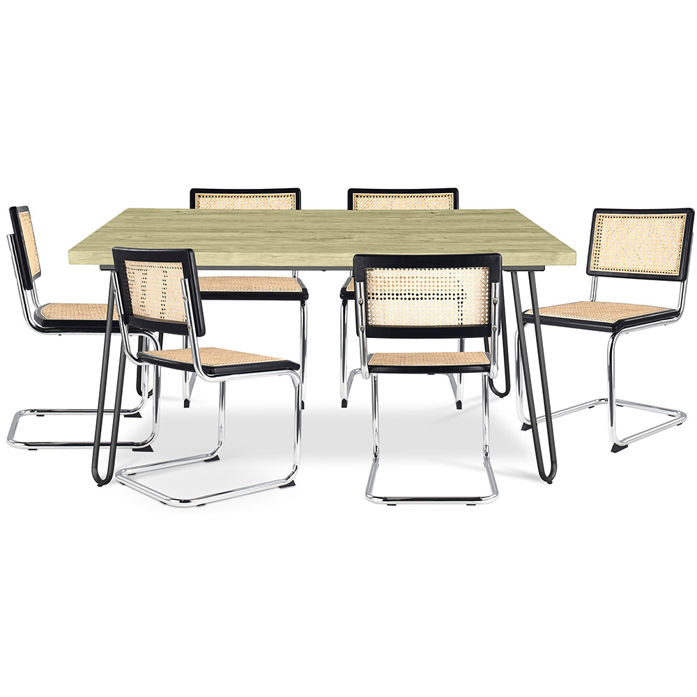 Confezione Tavolo da pranzo di design industriale 150cm e 6 sedie da pranzo in rattan - Bruna image 8