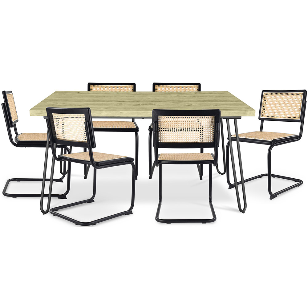 Confezione Tavolo da pranzo di design industriale 150 cm e 6 sedie in rattan - Bastral image 8