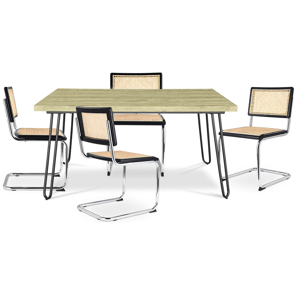 Confezione Tavolo da pranzo di design industriale 120cm e 4 sedie da pranzo in rattan - Bruna image 8